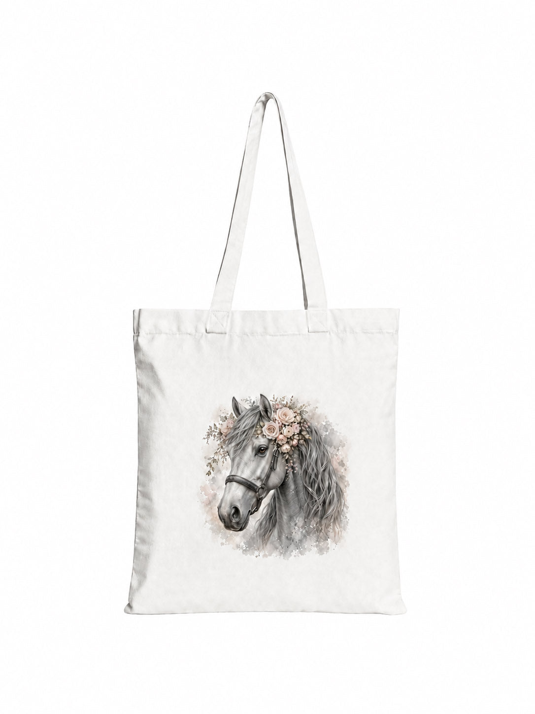 Cotton Tote Bag with Grey Horse Print – 38 × 42 cm