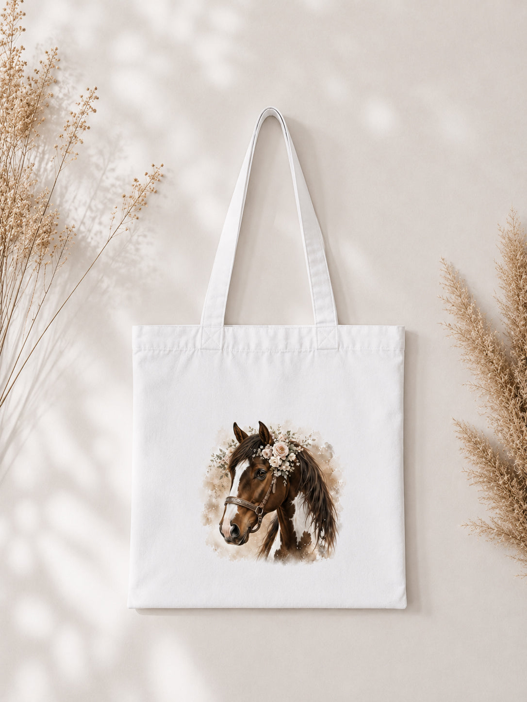 Cotton Tote Bag with Western Horse Print – 38 × 42 cm