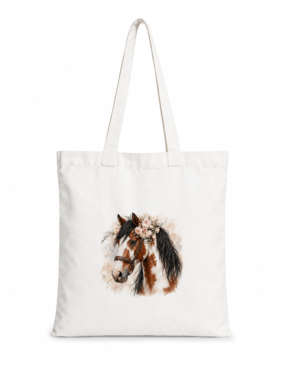 Cotton Tote Bag with Tobiano Horse Print – Black Mane – 38 × 42 cm