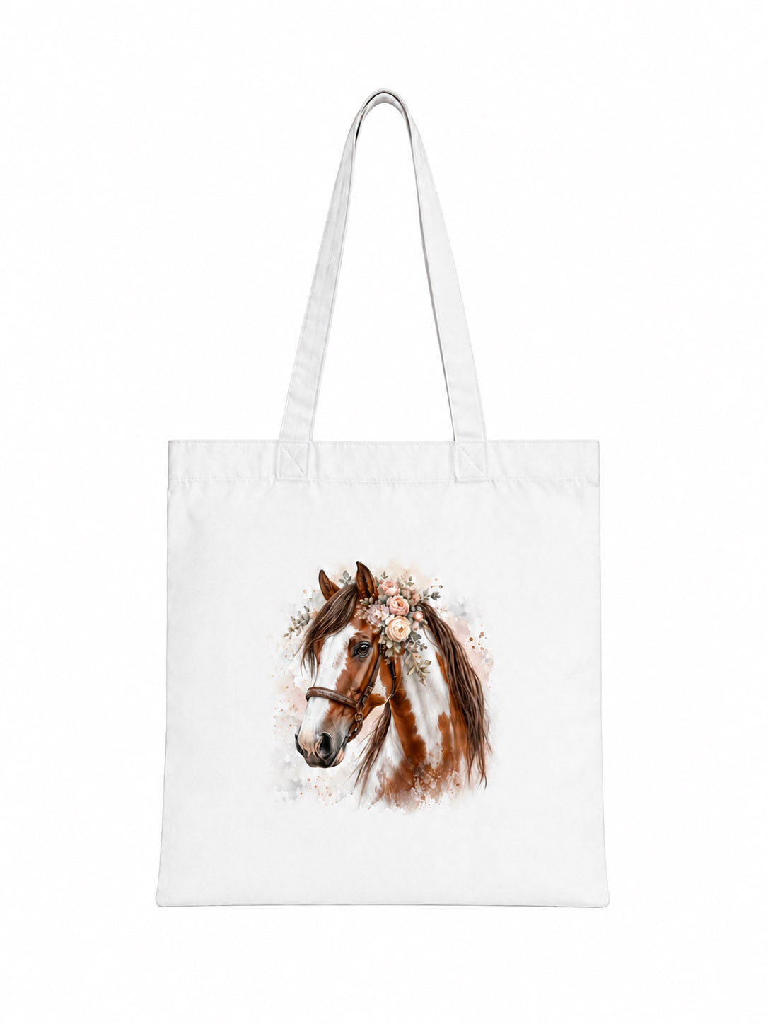 Cotton Tote Bag with Tobiano Horse Print – Brown Mane – 38 × 42 cm