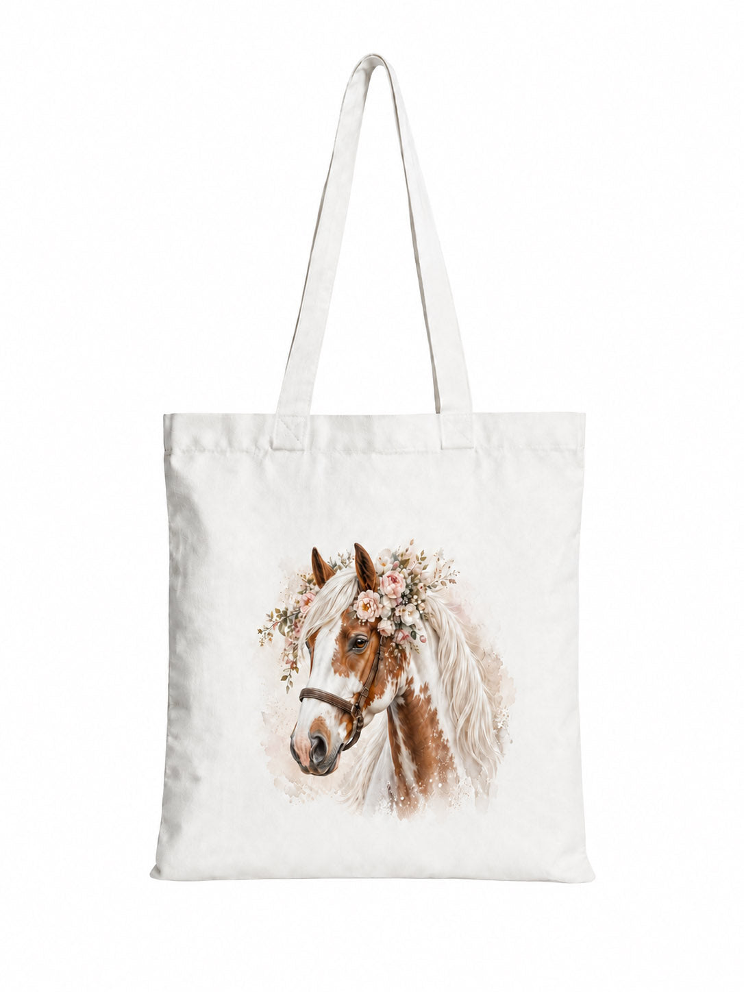 Cotton Tote Bag with Tobiano Horse Print – White Mane – 38 × 42 cm