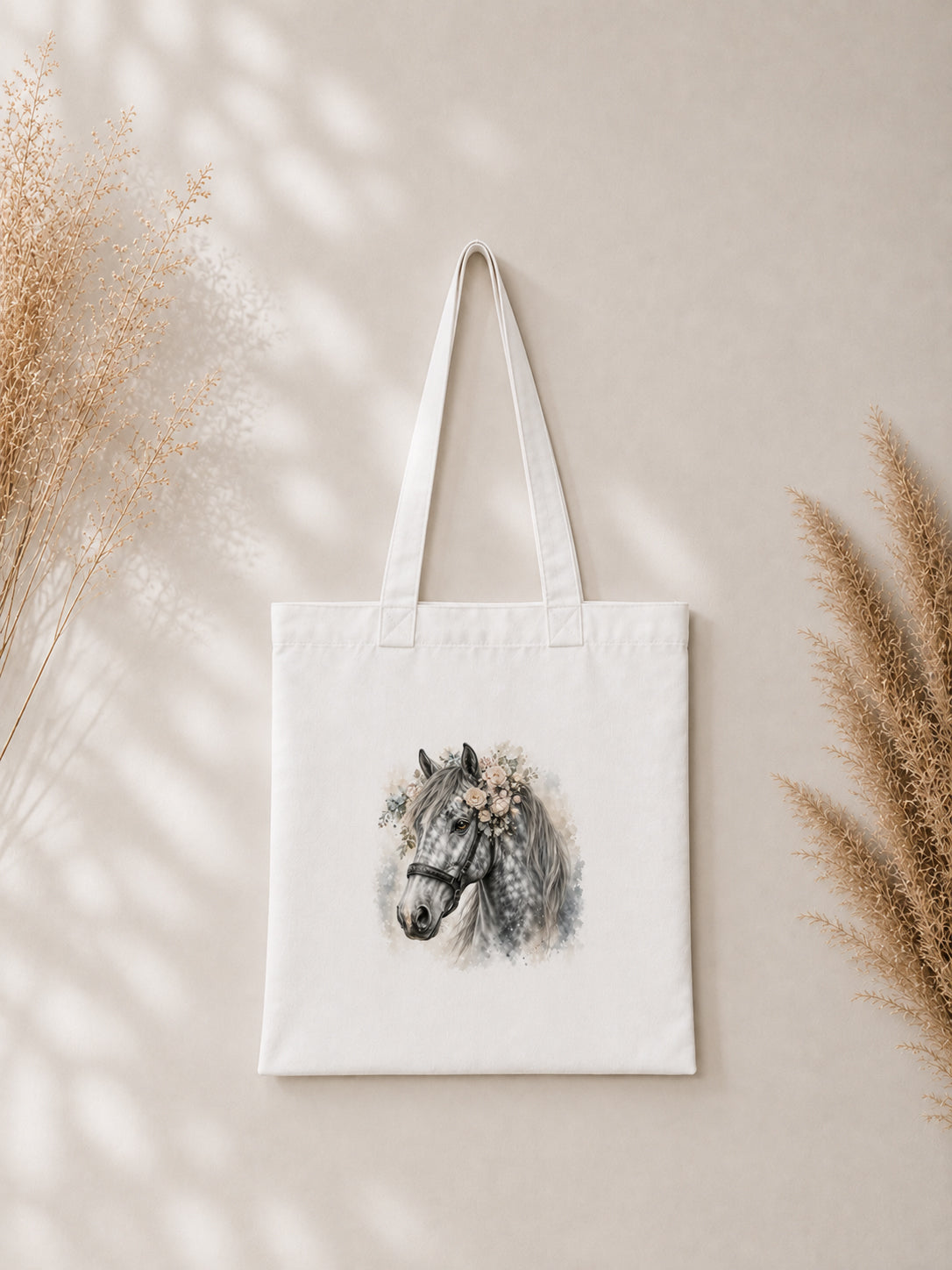 Cotton Tote Bag with Dapple Grey Horse Print – Grey Mane – 38 × 42 cm