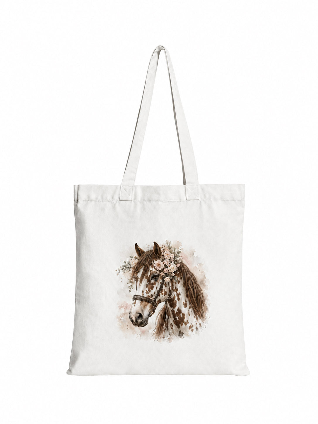 Cotton Tote Bag with White and Brown Leopard-Spotted Horse Print – Brown Mane – 38 × 42 cm