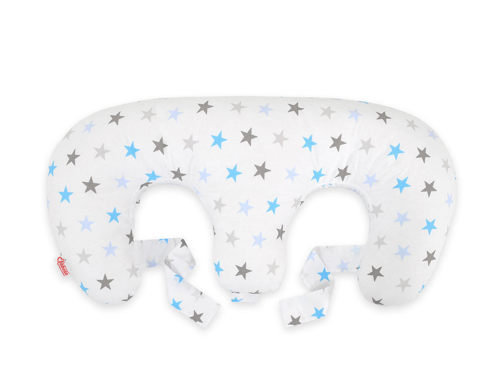 Twin nursing pillow, Breastfeeding Croissant Pillow, removable, Hands-Free Feeding- Grey-blue stars