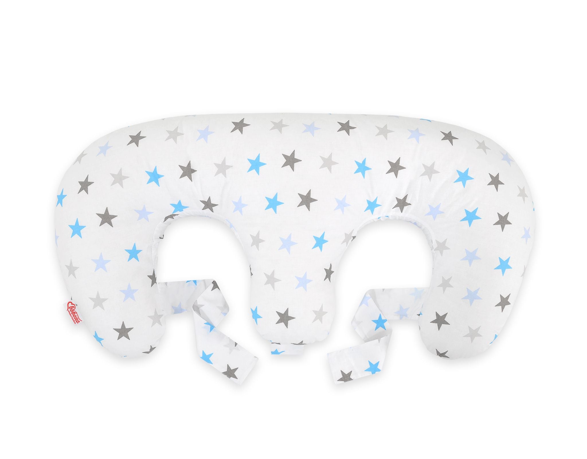Twin nursing pillow, Breastfeeding Croissant Pillow, removable, Hands-Free Feeding- Grey-blue stars