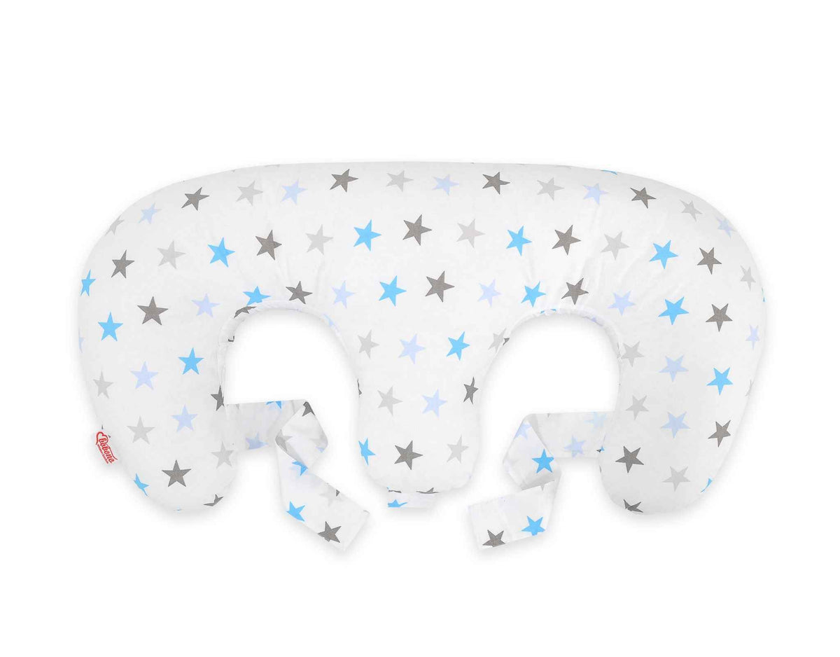 Replacement Cover for Bobono Twin Nursing Pillow – 100% Cotton - Grey-blue stars
