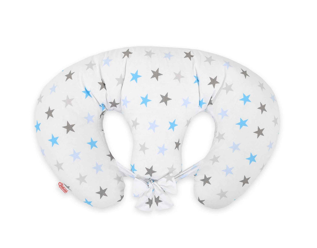 Replacement Cover for Bobono Twin Nursing Pillow – 100% Cotton - Grey-blue stars