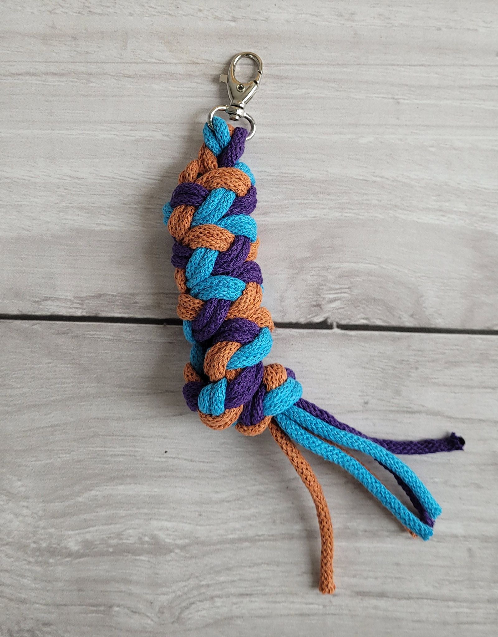 Tether for Hobby Horse made of double-twine cord - dark purple/ turquoise/ terracotta