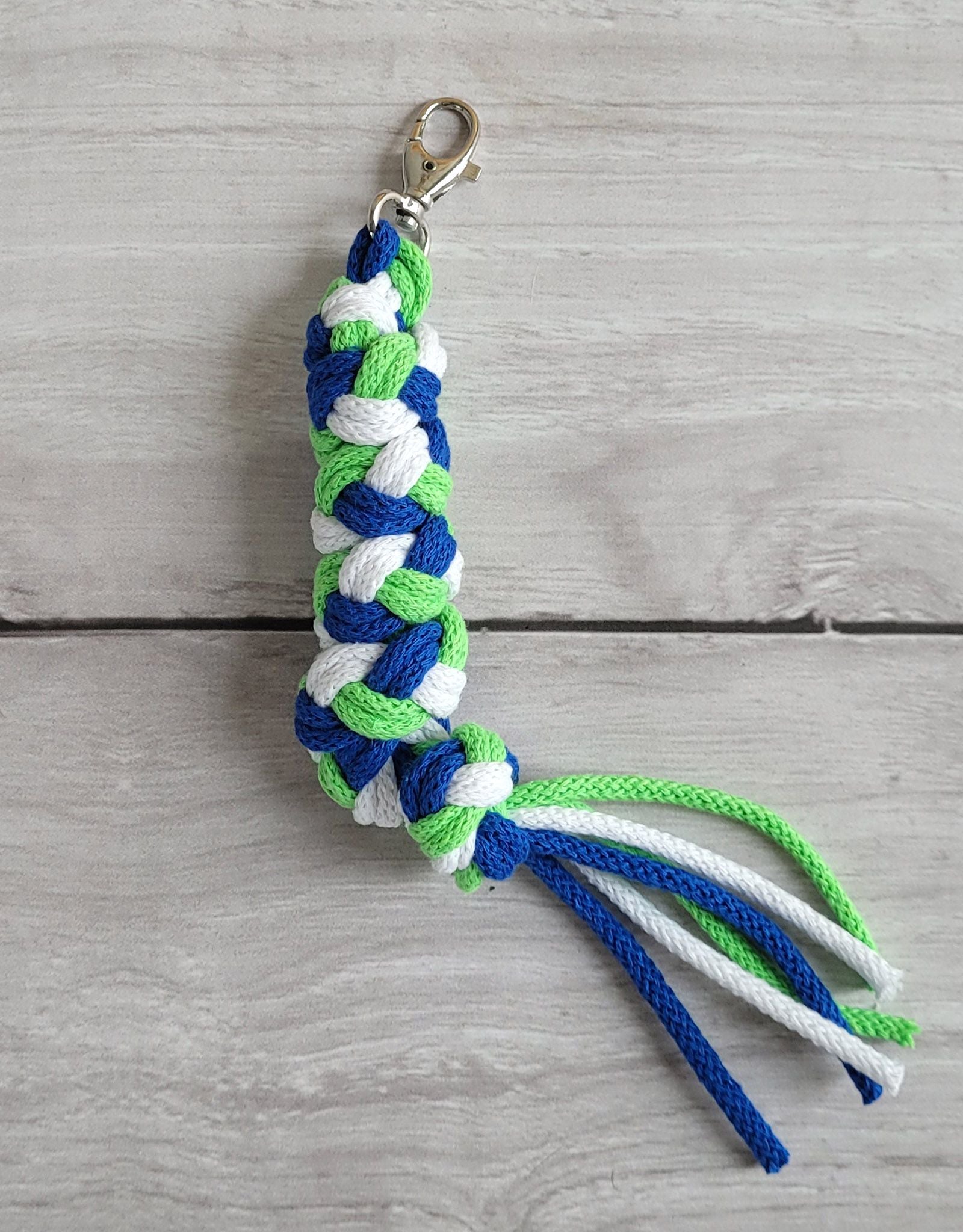 Tether for Hobby Horse made of double-twine cord - kornblume/hellgrün/weiß