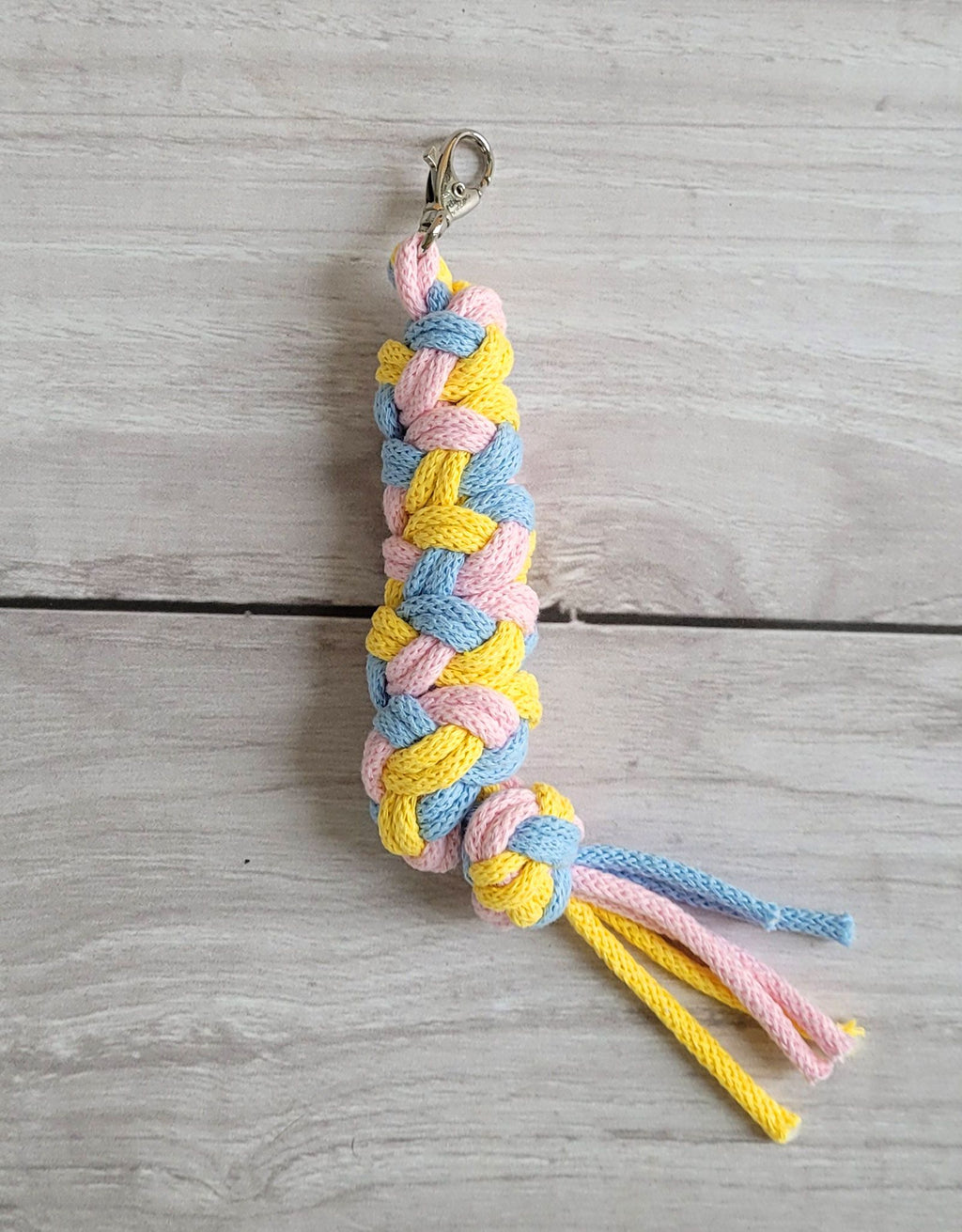 Tether for Hobby Horse made of double-twine cord - blau/hellrosa/gelb