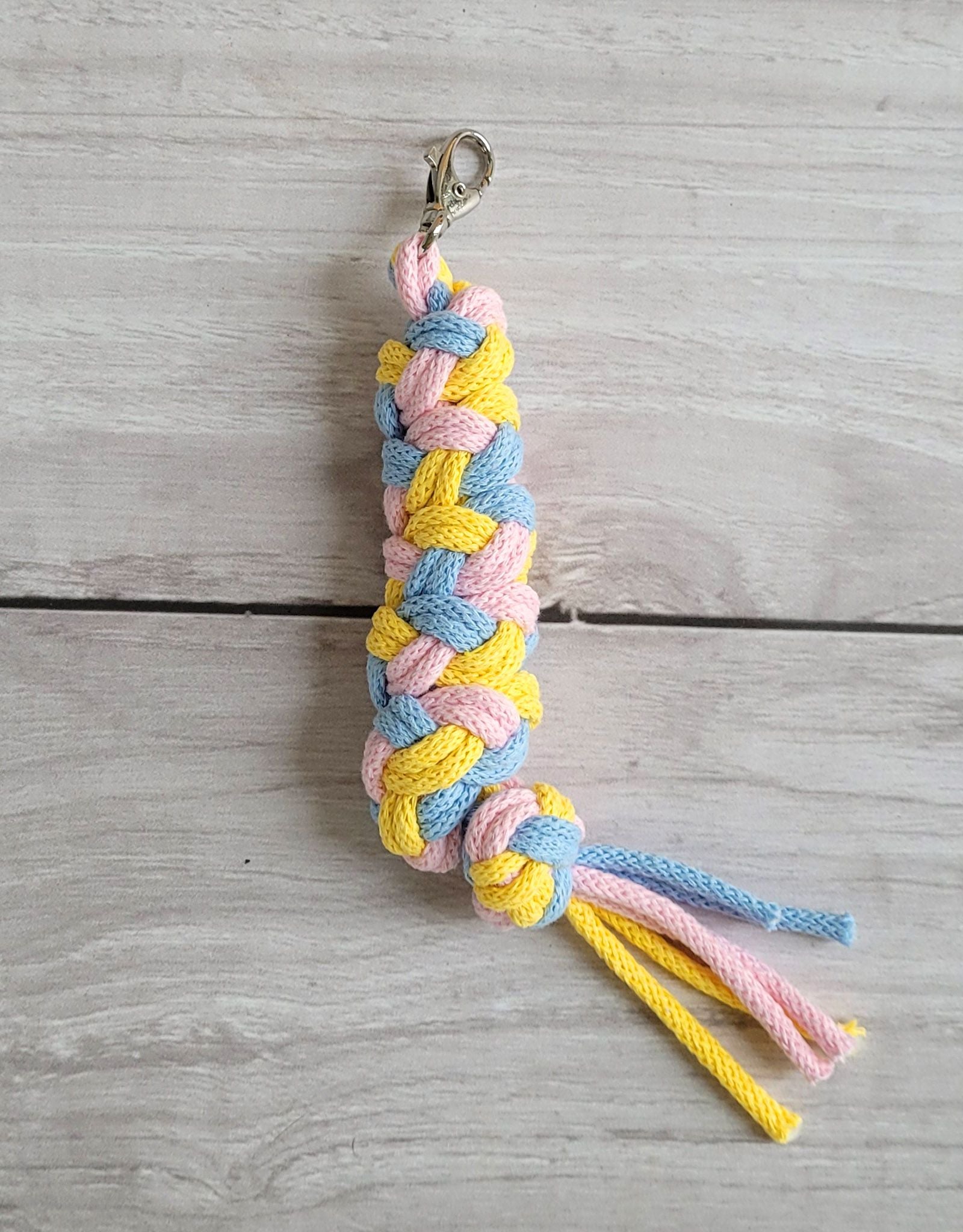 Tether for Hobby Horse made of double-twine cord - blau/hellrosa/gelb