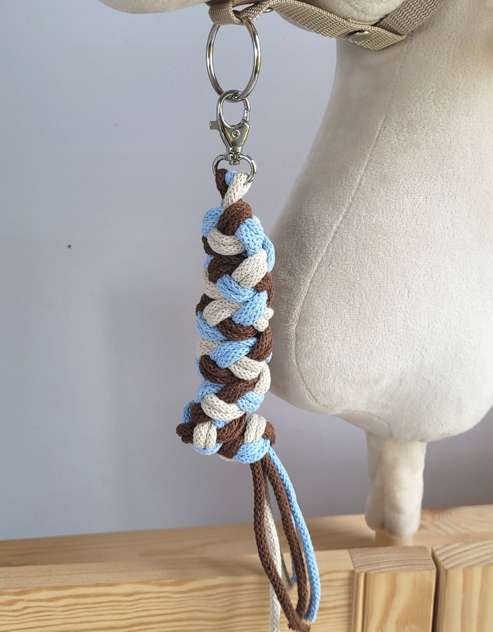 Tether for Hobby Horse made of double - blue/light beige/brown