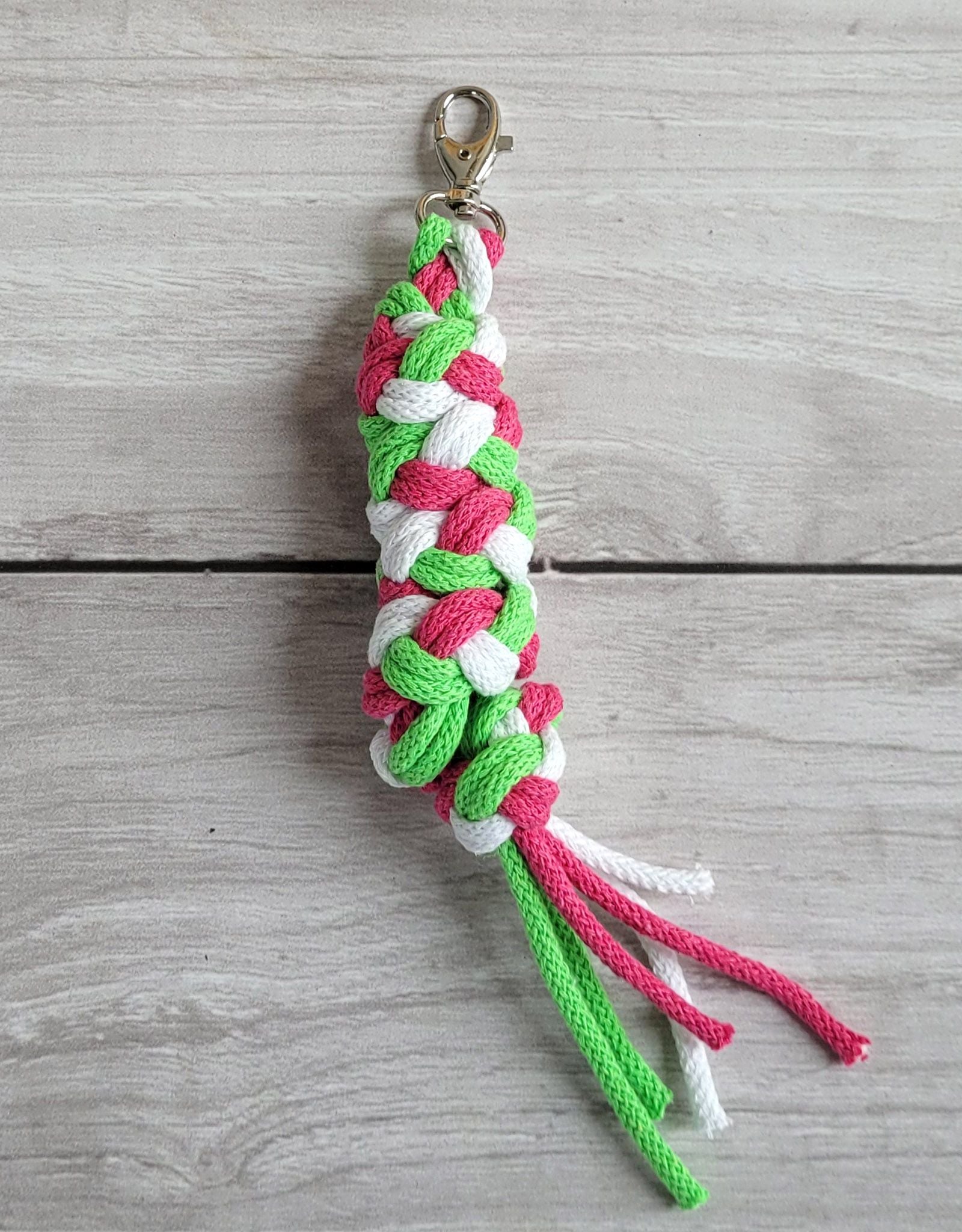 Tether for Hobby Horse made of double - dark pink/light green/white