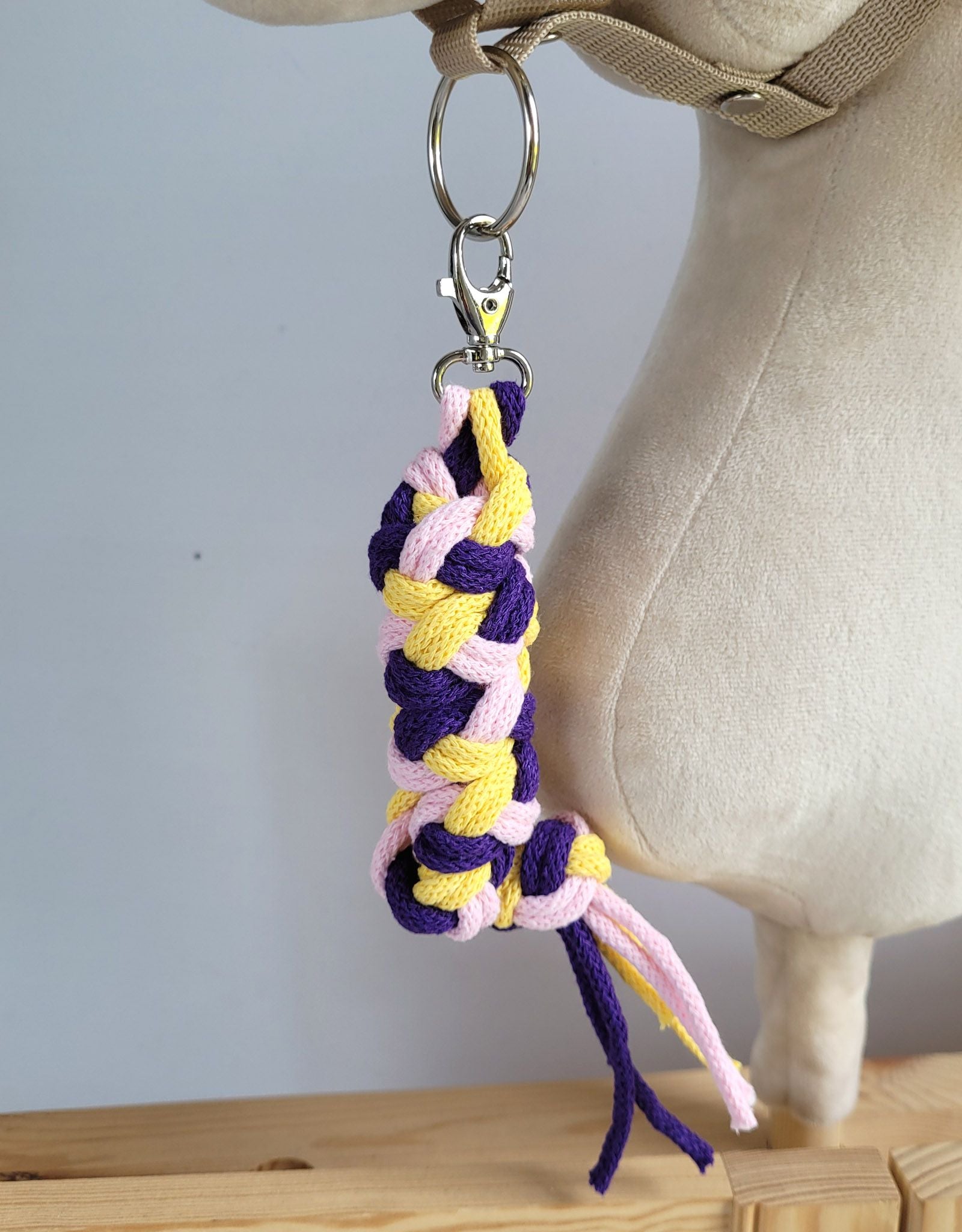 Tether for Hobby Horse made of double - light pink/dark purple/yellow