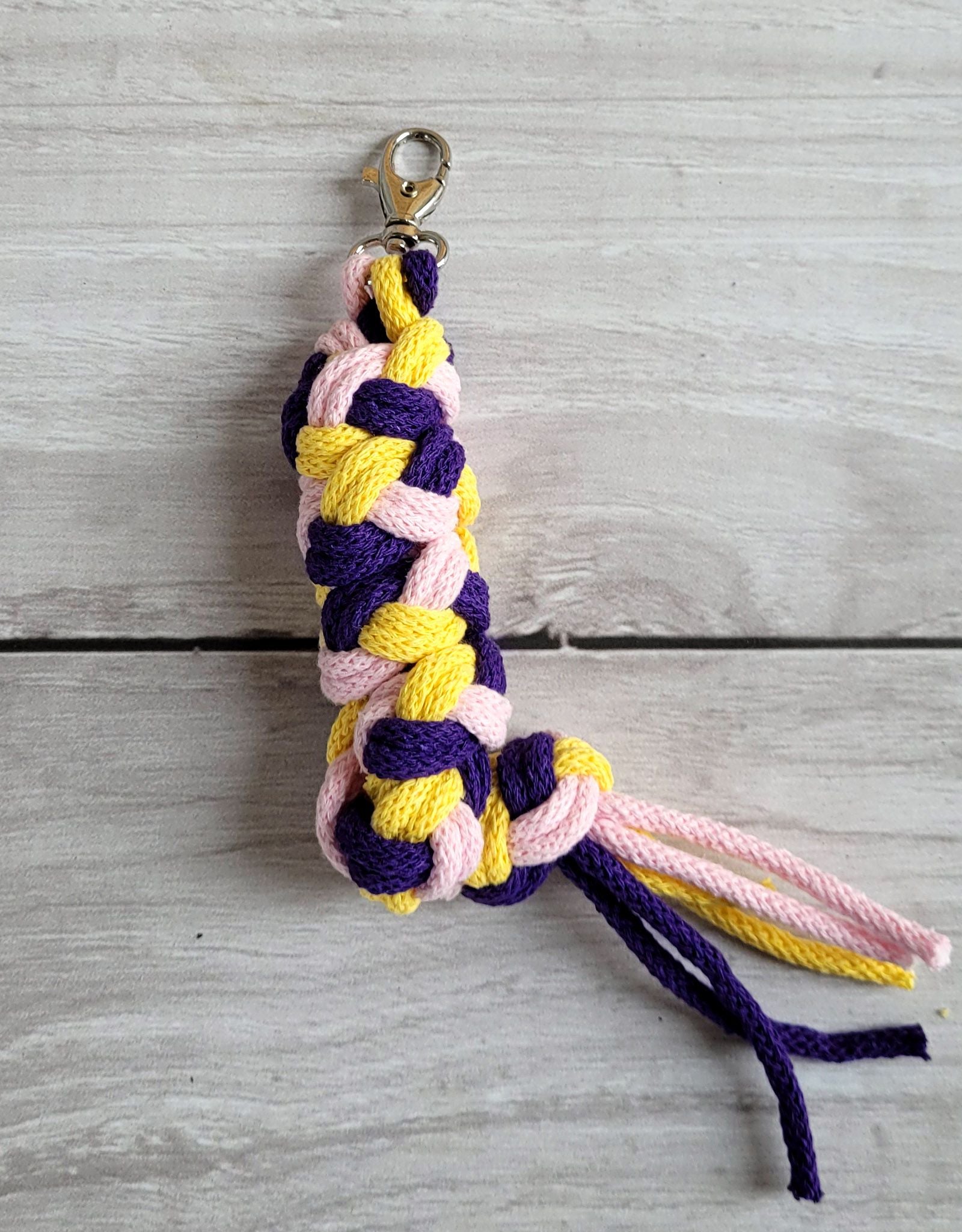 Tether for Hobby Horse made of double - light pink/dark purple/yellow