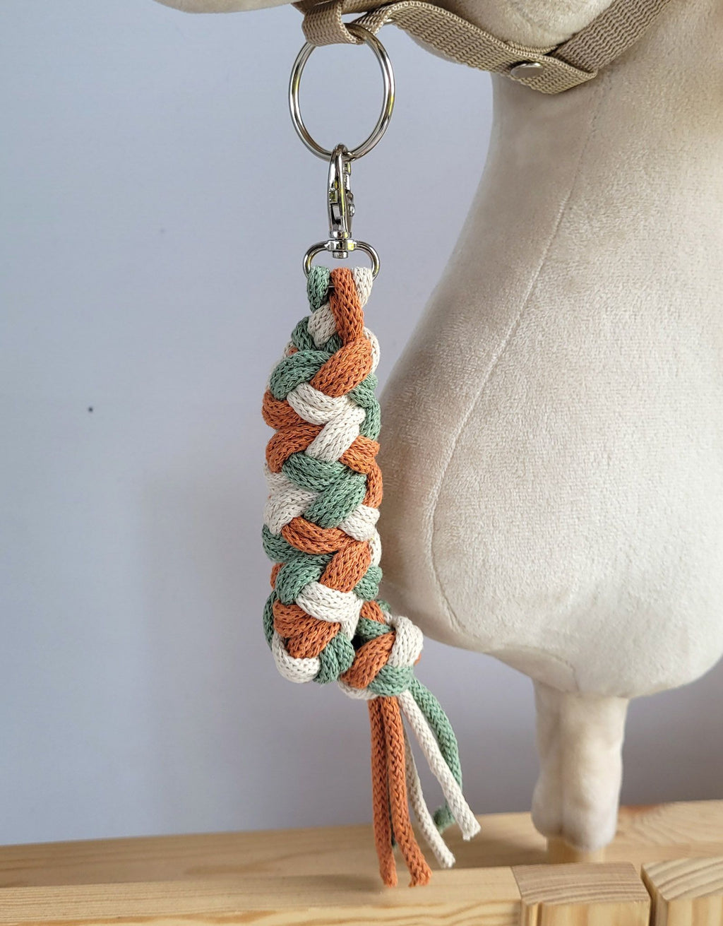 Tether for Hobby Horse made of double - light beige/pistachio/ terracotta