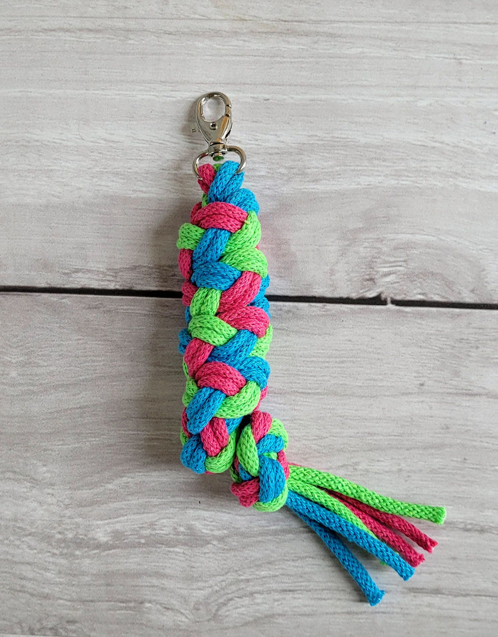 Tether for Hobby Horse made of double - light green/turquoise/dark pink