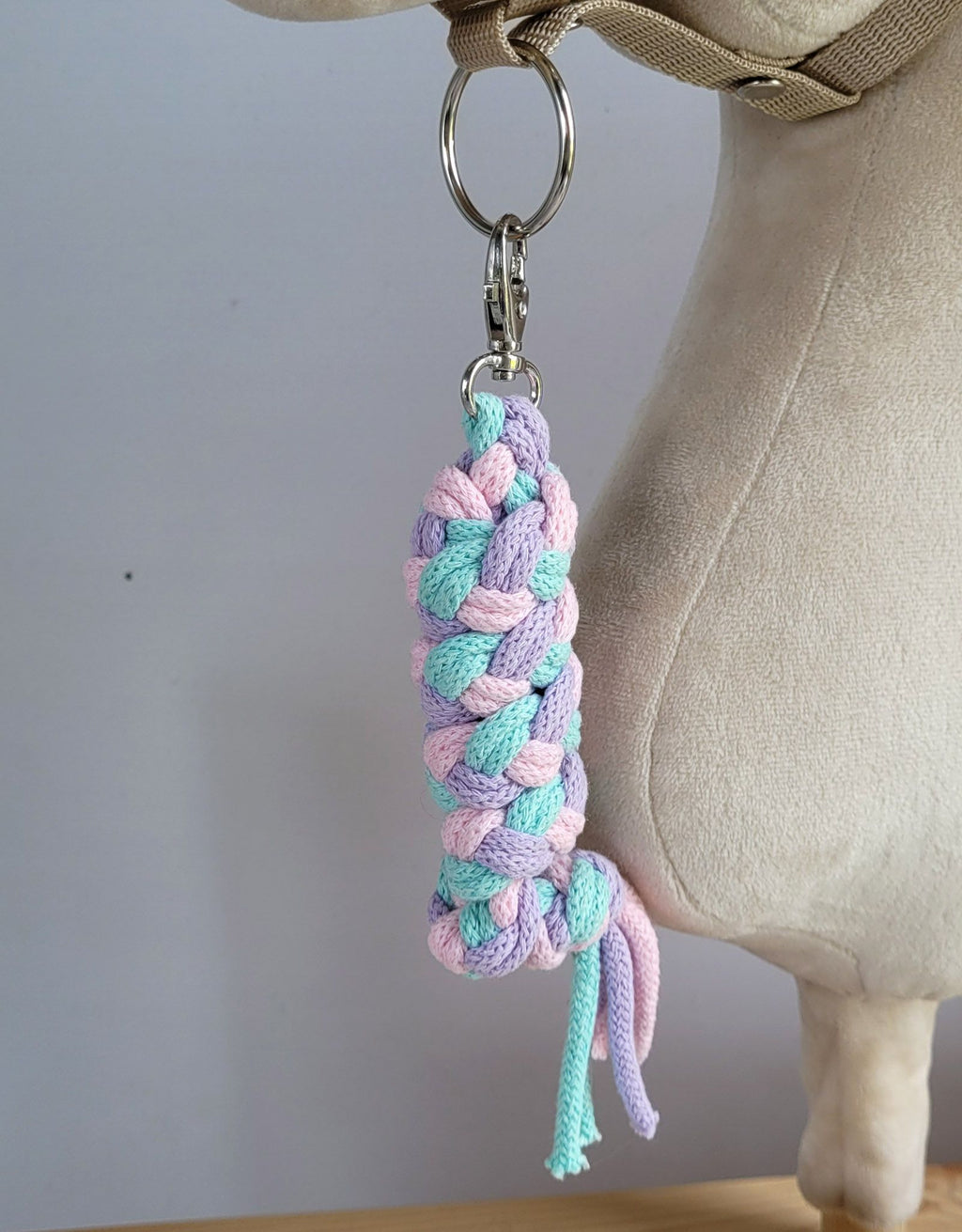 Tether for Hobby Horse made of double - mint/purple/light pink