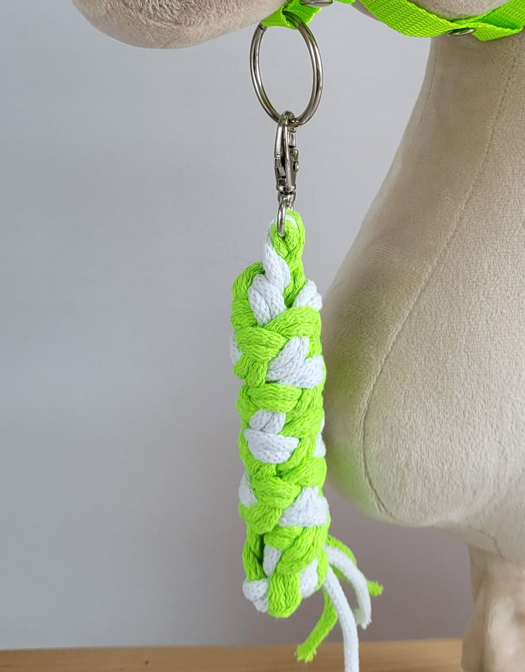 Set for Hobby Horse: the halter A3 with white furry + Tether made of cord - neon-green/ white