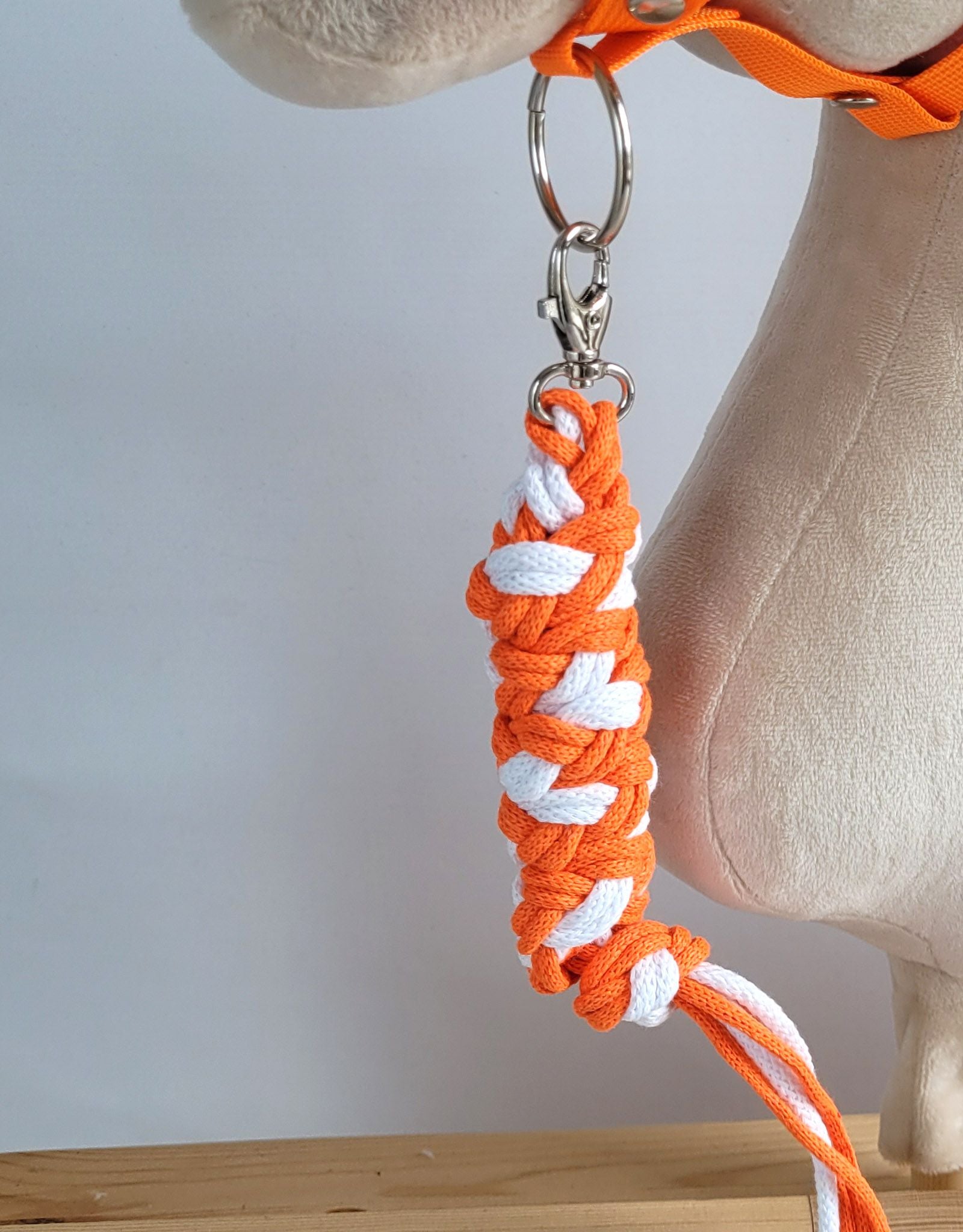 Set for Hobby Horse: the halter A3 with white furry + Tether made of cord - neon-orange/ white