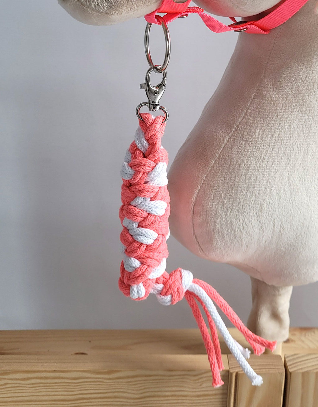 Set for Hobby Horse: the halter A3 with white furry + Tether made of cord - neon-pink/ white