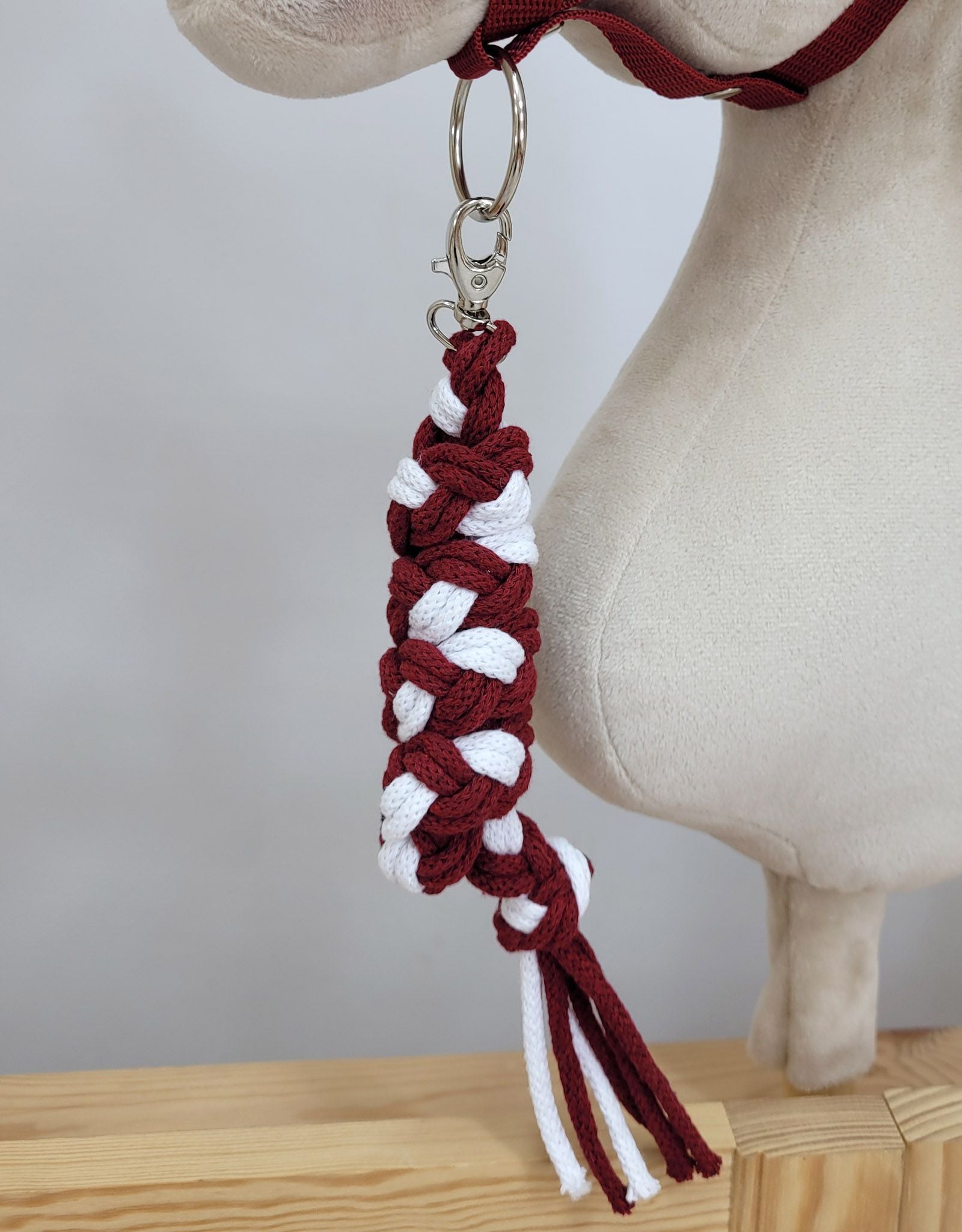 Set for Hobby Horse: the halter A3 with white furry + Tether made of cord - white-burgundy