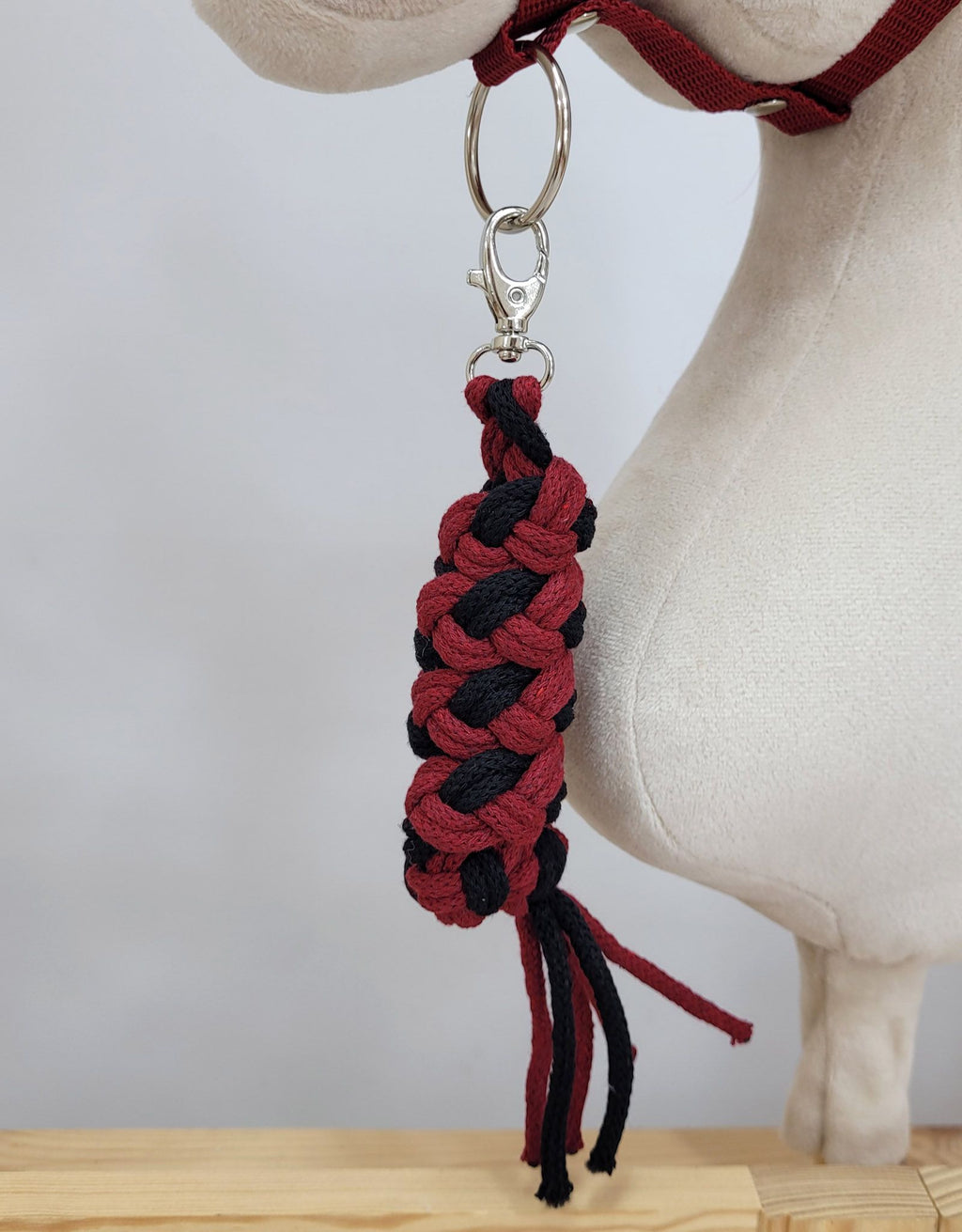 Set for Hobby Horse: the halter A3 with black furry + Tether made of cord - black-burgundy
