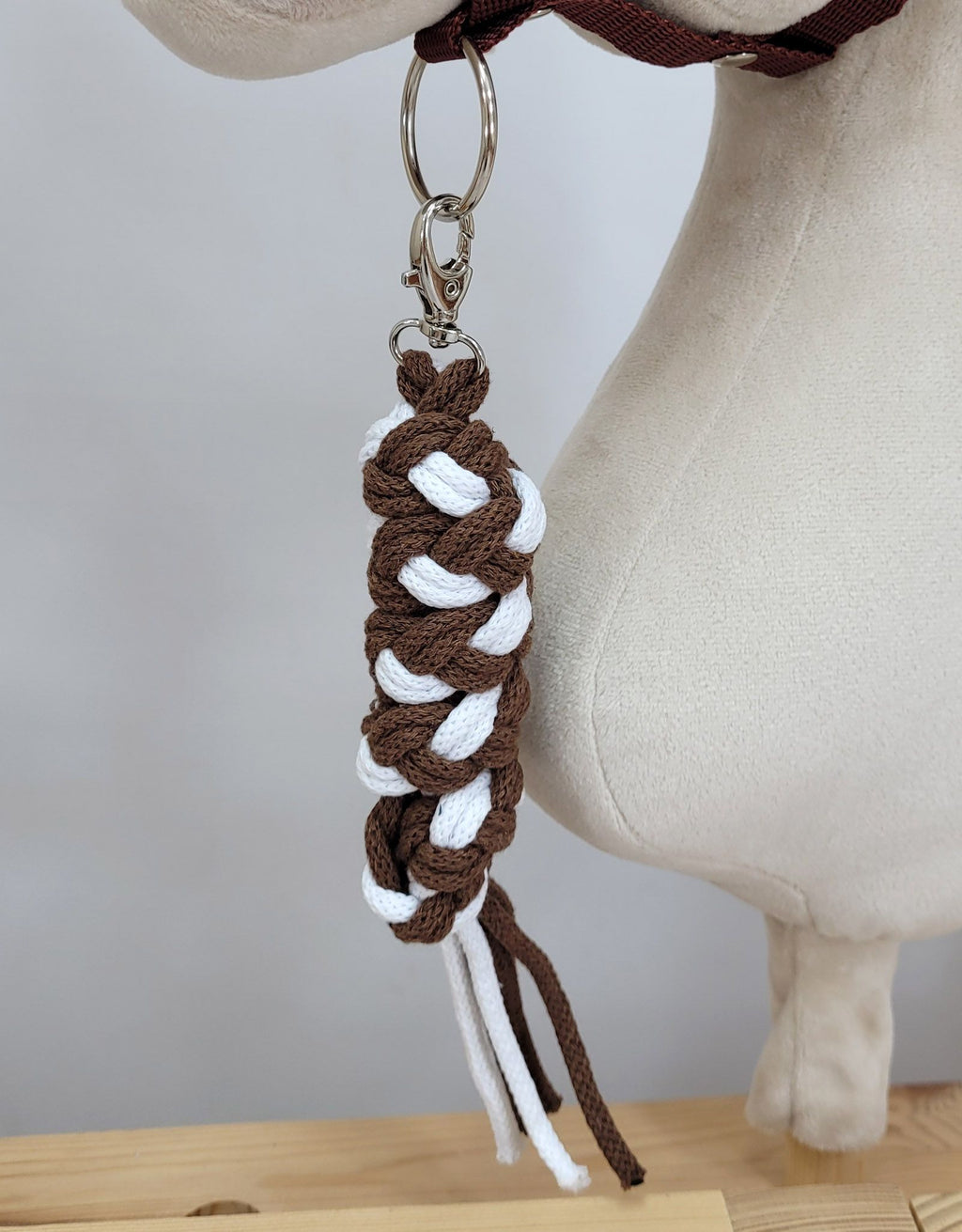 Set for Hobby Horse: the halter A3 with white furry + Tether made of cord - white-brown