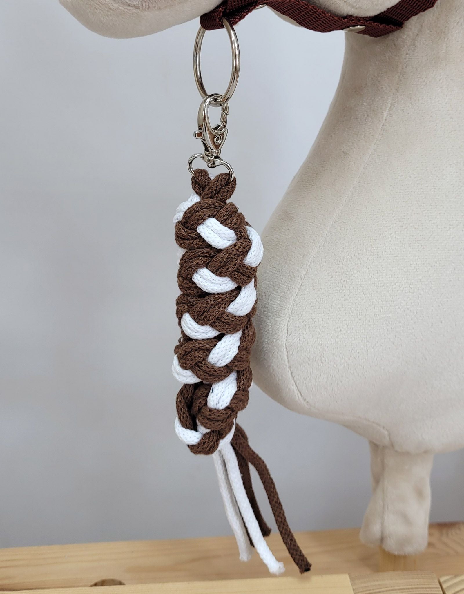 Set for Hobby Horse: the halter A3 with white furry + Tether made of cord - white-brown
