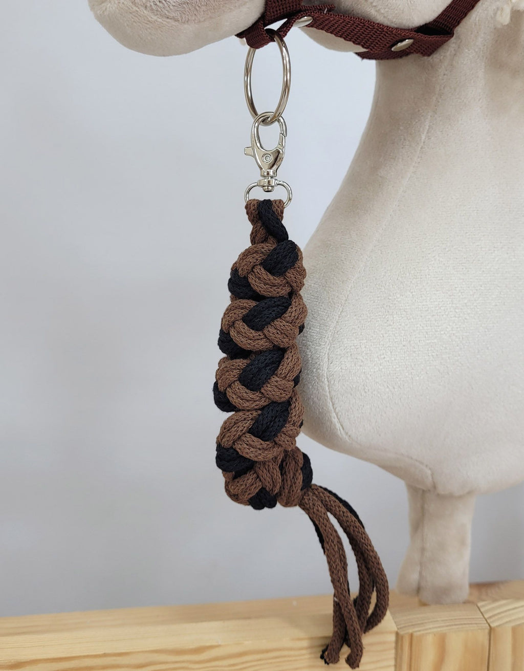Set for Hobby Horse: the halter A3 with black furry + Tether made of cord - black-brown
