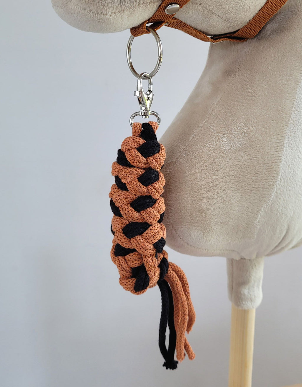 Set for Hobby Horse: the halter A3 with black furry + Tether made of cord - black-ginger