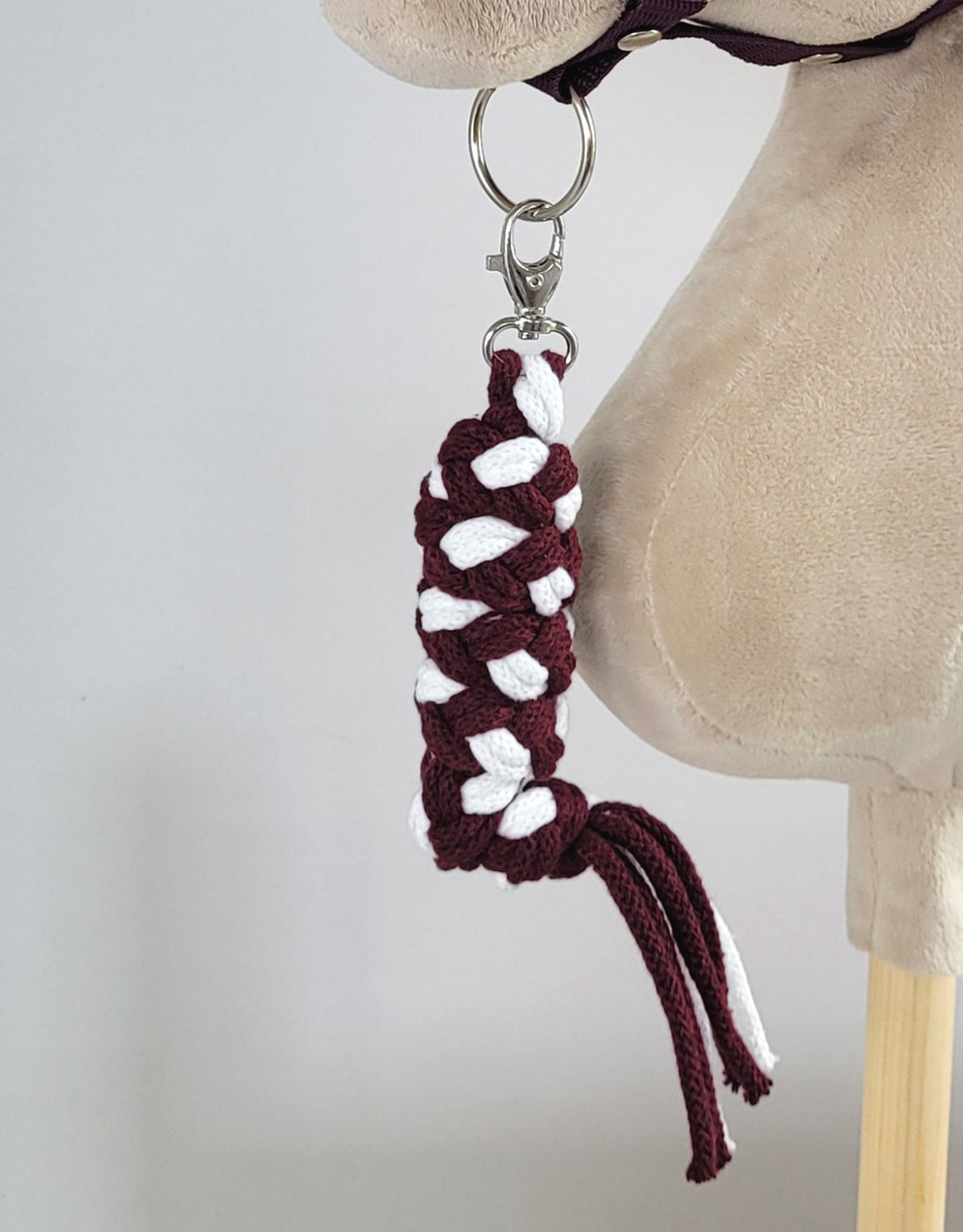 Set for Hobby Horse: the halter A3 with white furry + Tether made of cord - white-plum