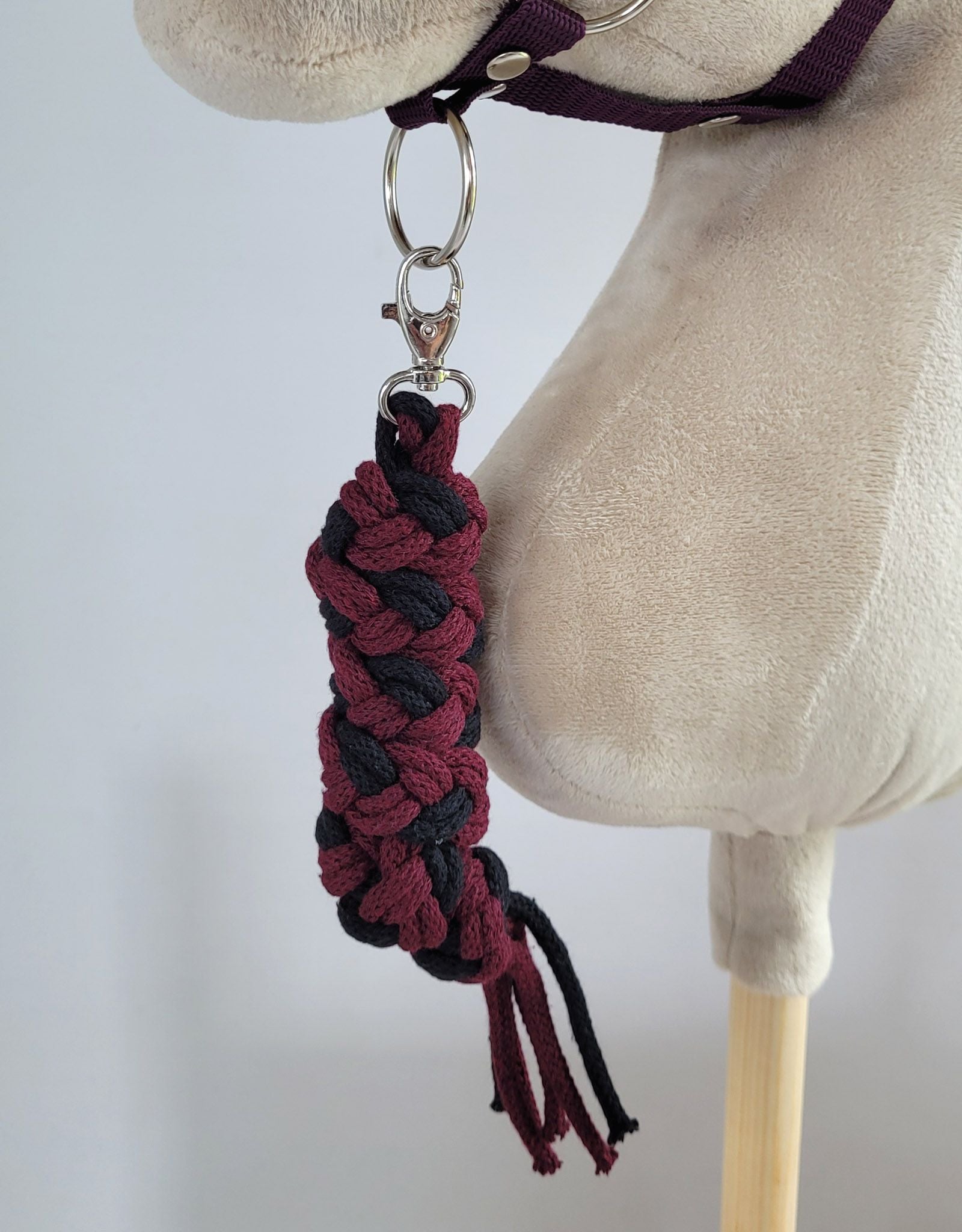 Set for Hobby Horse: the halter A3 with black furry + Tether made of cord - black-plum