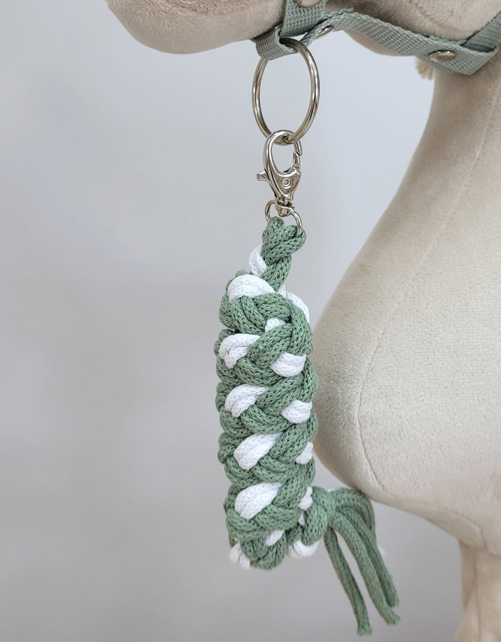 Set for Hobby Horse: the halter A3 with white furry + Tether made of cord - white-sage