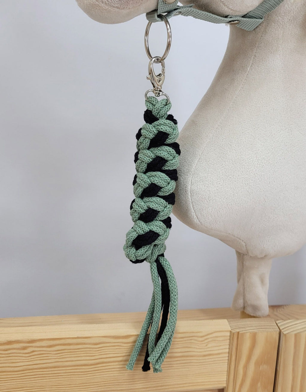 Set for Hobby Horse: the halter A3 with black furry + Tether made of cord - black-sage