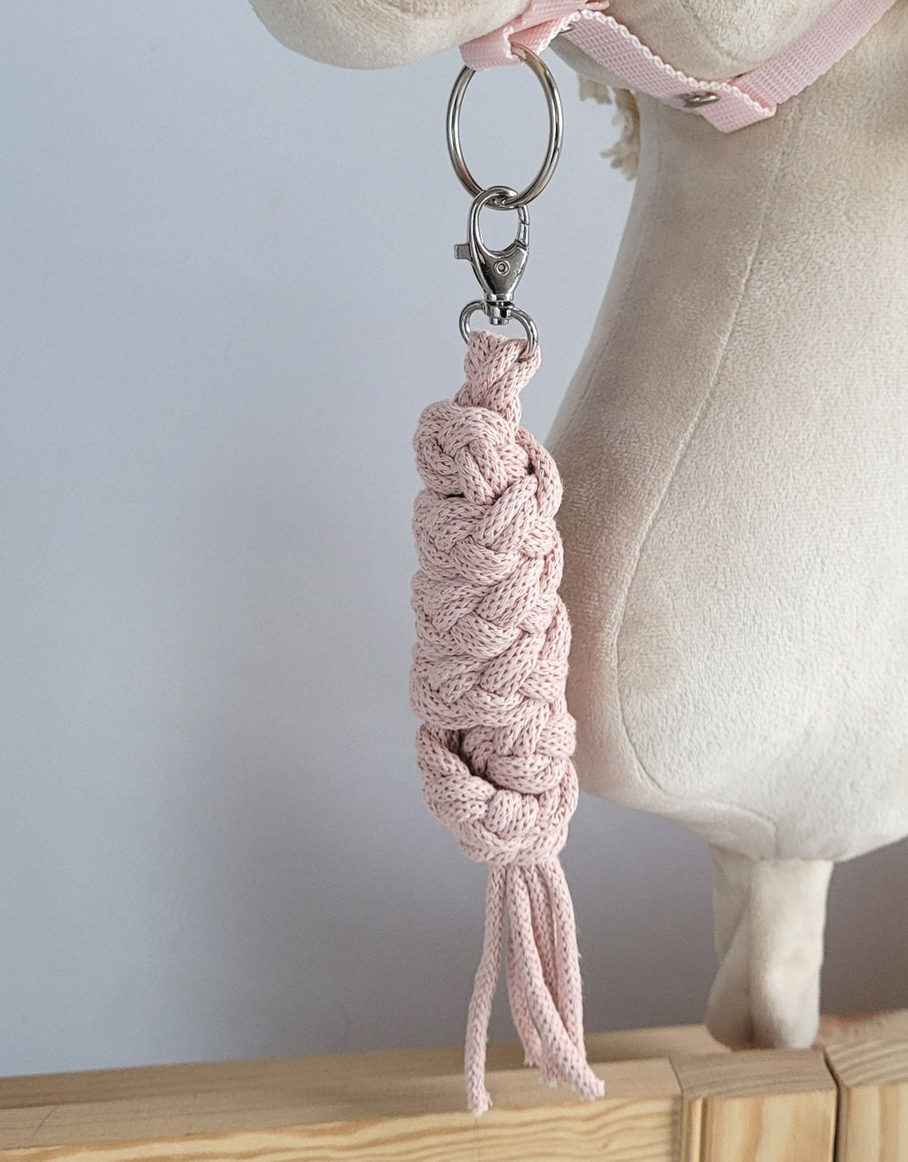 Set for Hobby Horse: the halter A3 + Tether made of cord - powder pink