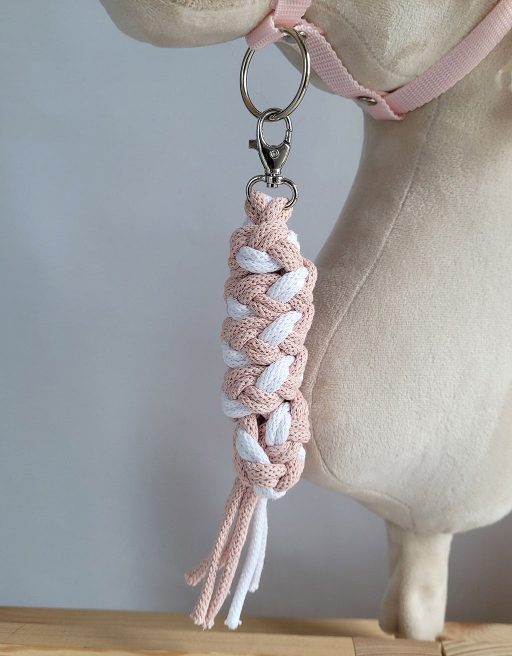 Set for Hobby Horse: the halter A3 with white furry + Tether made of cord - white-powder pink