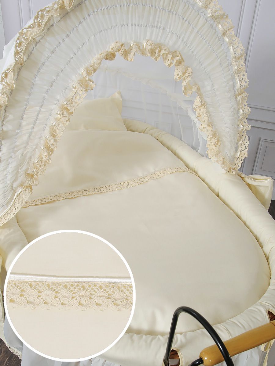 Moses Basket Wicker hood crib Retro wicker crib Elisa - natural + cream bedding