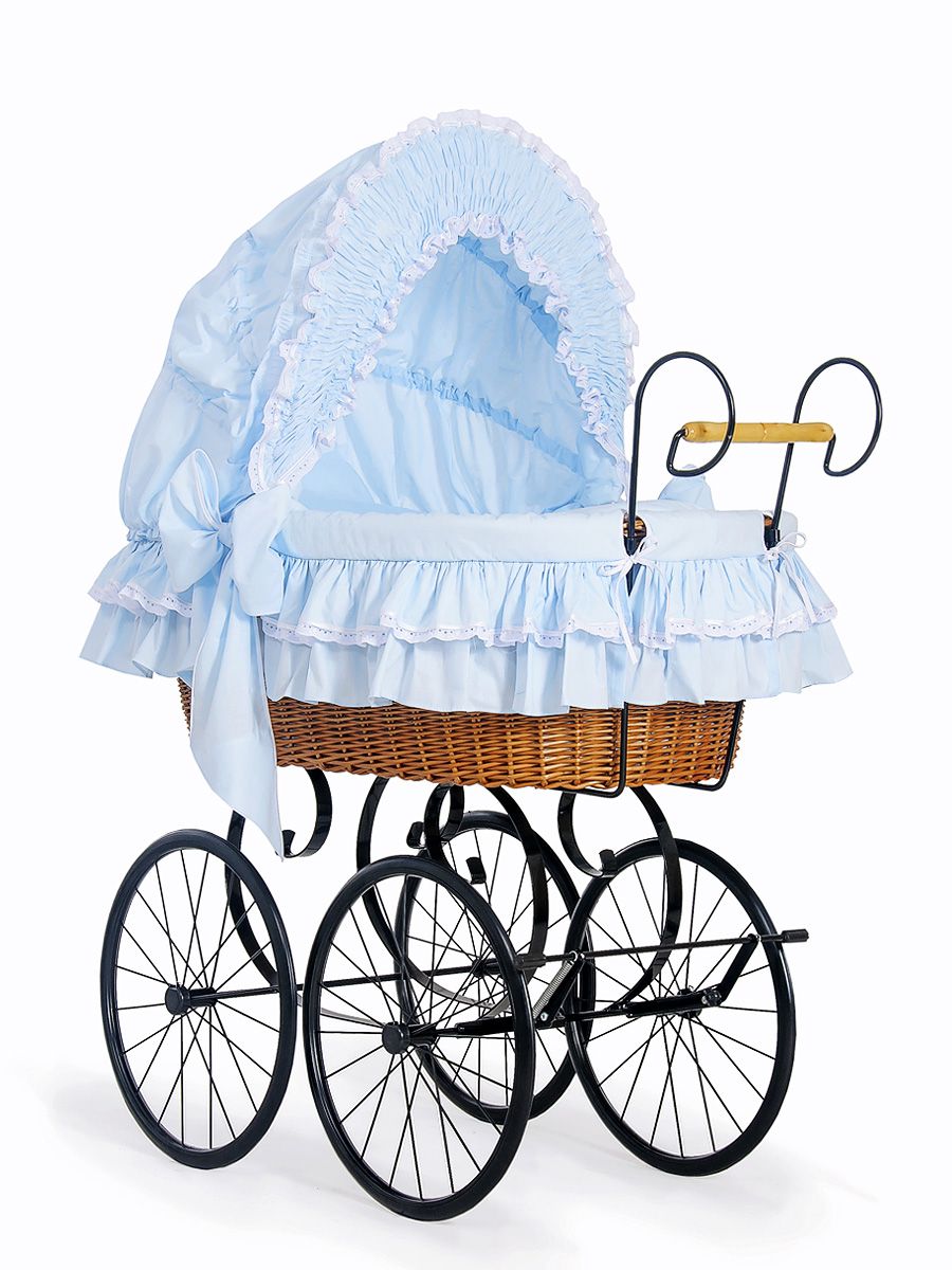 Moses Basket Wicker hood crib Retro wicker crib Victoria - natural + blue bedding
