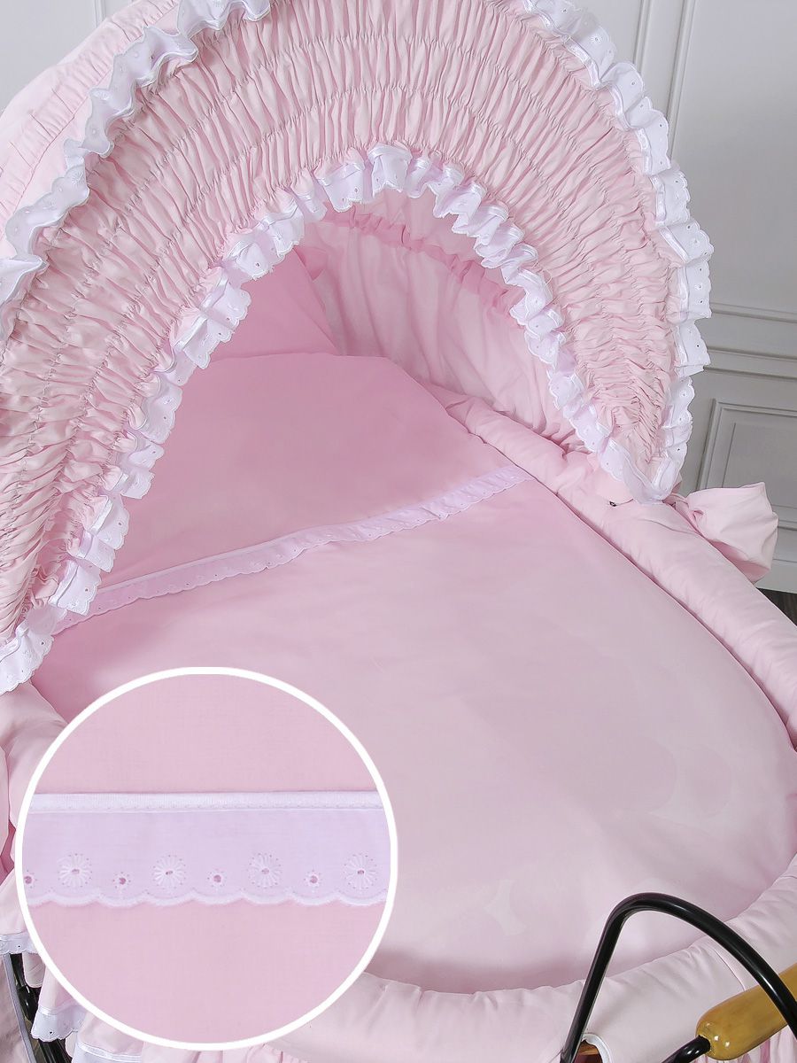 Moses Basket Wicker hood crib Retro wicker crib Victoria - natural + pink bedding