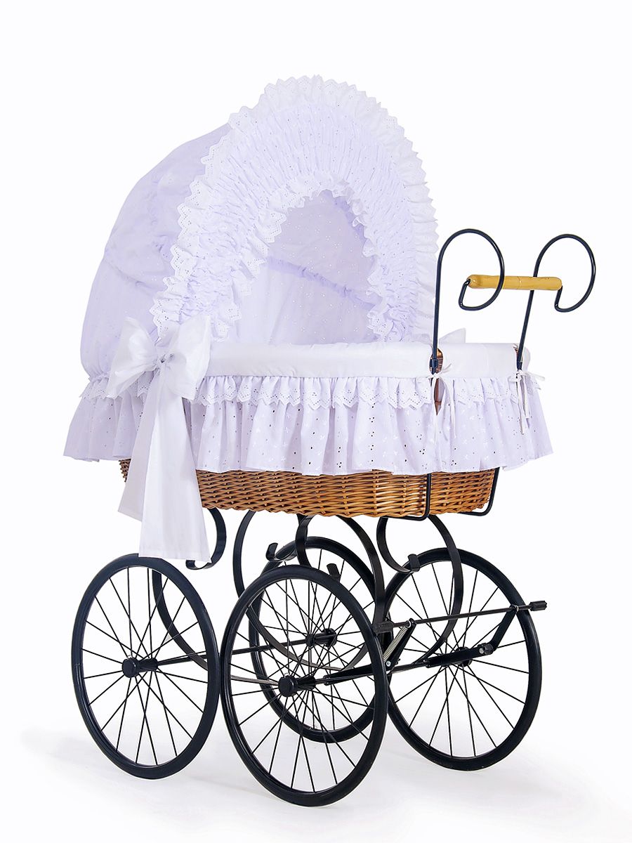 Moses Basket Wicker hood crib Retro wicker crib Charlotte - natural + white bedding