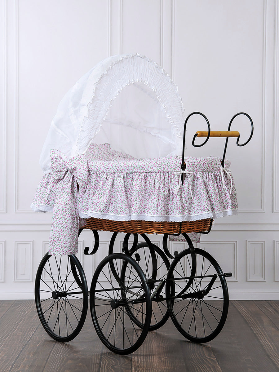Moses Basket Wicker hood crib Retro wicker crib Jasmine - natural + pink bedding