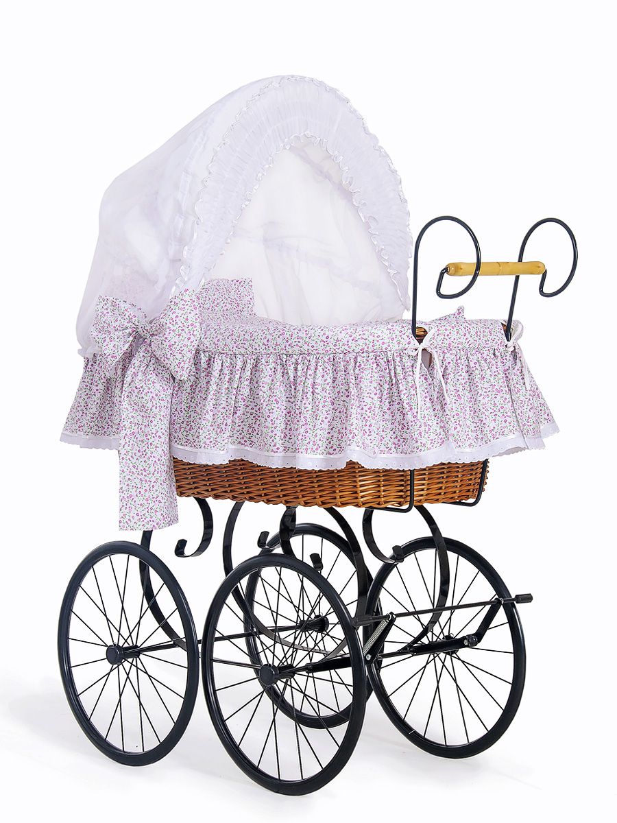 Moses Basket Wicker hood crib Retro wicker crib Jasmine - natural + pink bedding