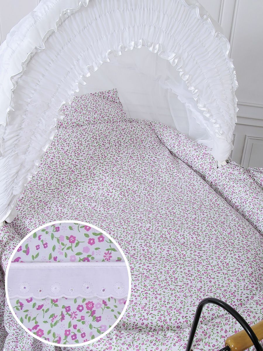 Moses Basket Wicker hood crib Retro wicker crib Jasmine - natural + pink bedding