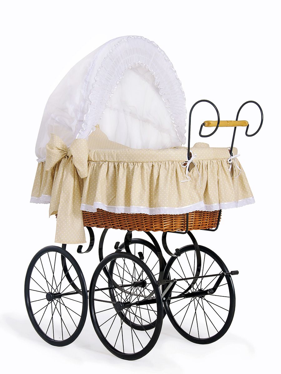 Moses Basket Wicker hood crib Retro wicker crib Christine - natural + beige bedding