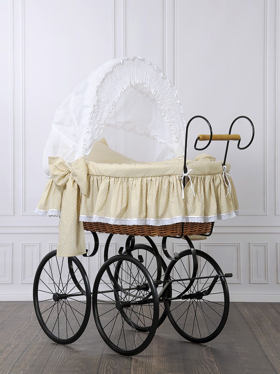 Moses Basket Wicker hood crib Retro wicker crib Christine - natural + beige bedding