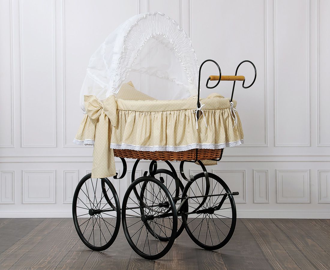 Moses Basket Wicker hood crib Retro wicker crib Christine - natural + beige bedding