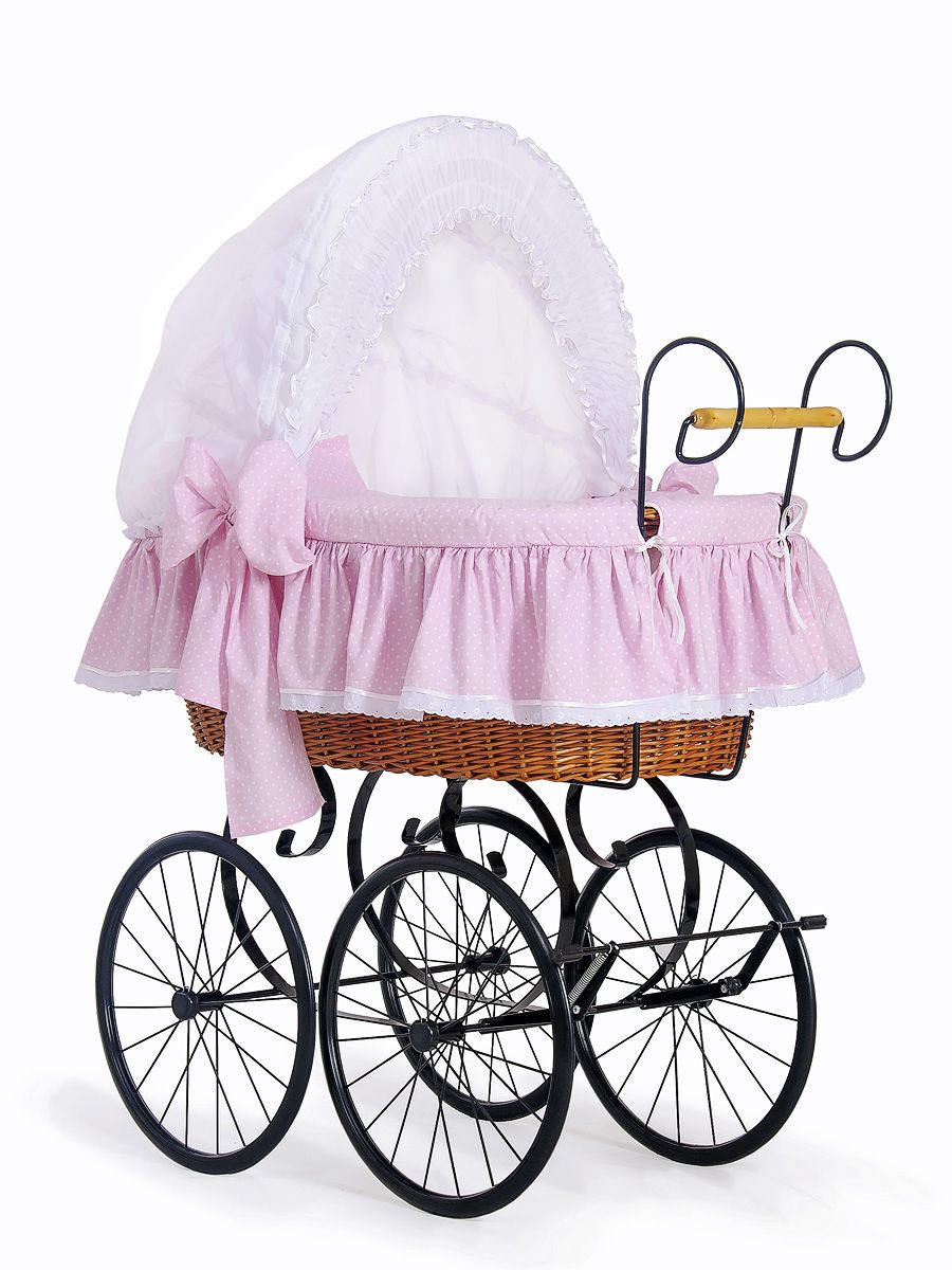 Moses Basket Wicker hood crib Retro wicker crib Christine - natural + pink bedding