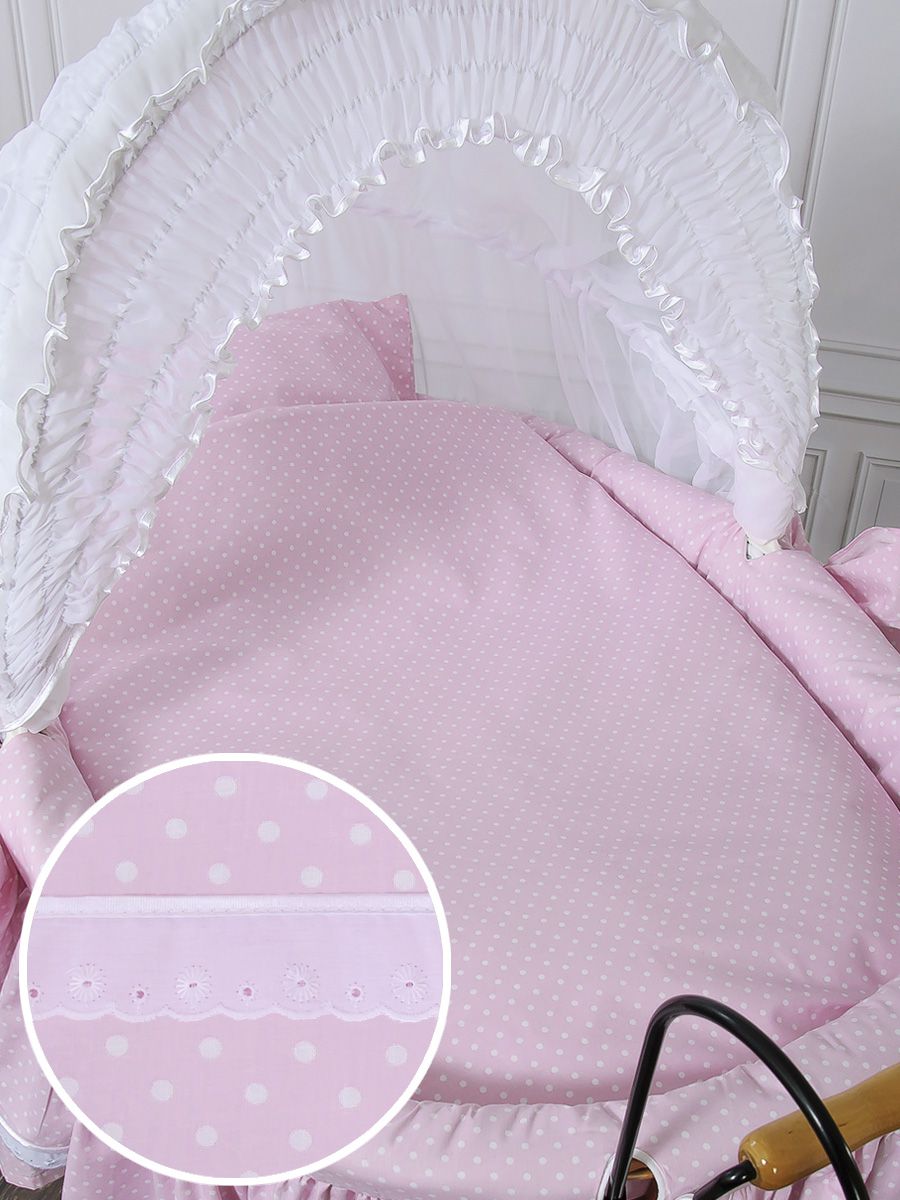 Moses Basket Wicker hood crib Retro wicker crib Christine - natural + pink bedding