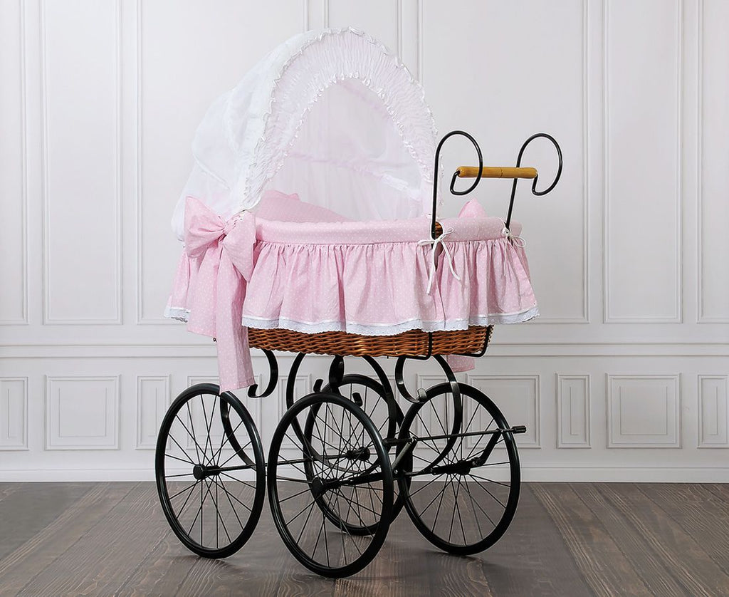 Moses Basket Wicker hood crib Retro wicker crib Christine - natural + pink bedding
